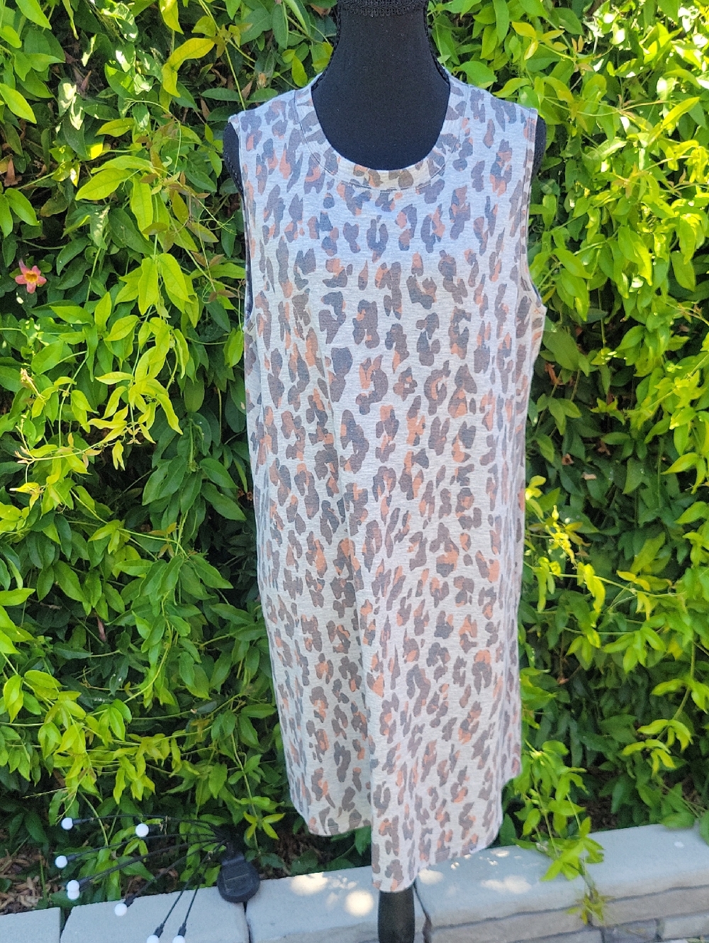 Gray and Brown Leopard Print Midi Dress With Pockets XL